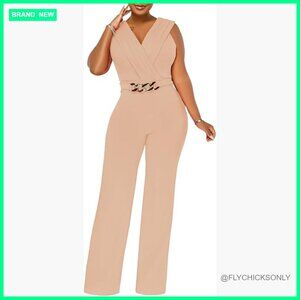 Stretchy Wrap Wide Leg Long Pants Jumpsuit V Neck Sleeveless Party Romper
